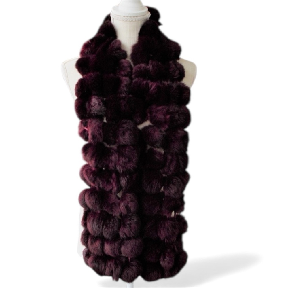 Cejon Burgundy Rabbit Fur Scarf - Picture 2 of 4